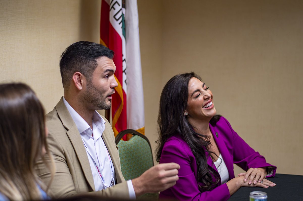 RevivalClubCYRF's tweet photo. Our nominee for @cyrfgop Chair Kristen Nicole Valle moderated a fascinating panel in front of a PACKED audience with Assemblyman @DavidTangipa and Assemblywoman @KateSanchezCA at the Fall 2025 @CAGOP Convention! 🇺🇸

We’re proud to have these two YR legislators in the Assembly! https://t.co/rU3G5j3Eby