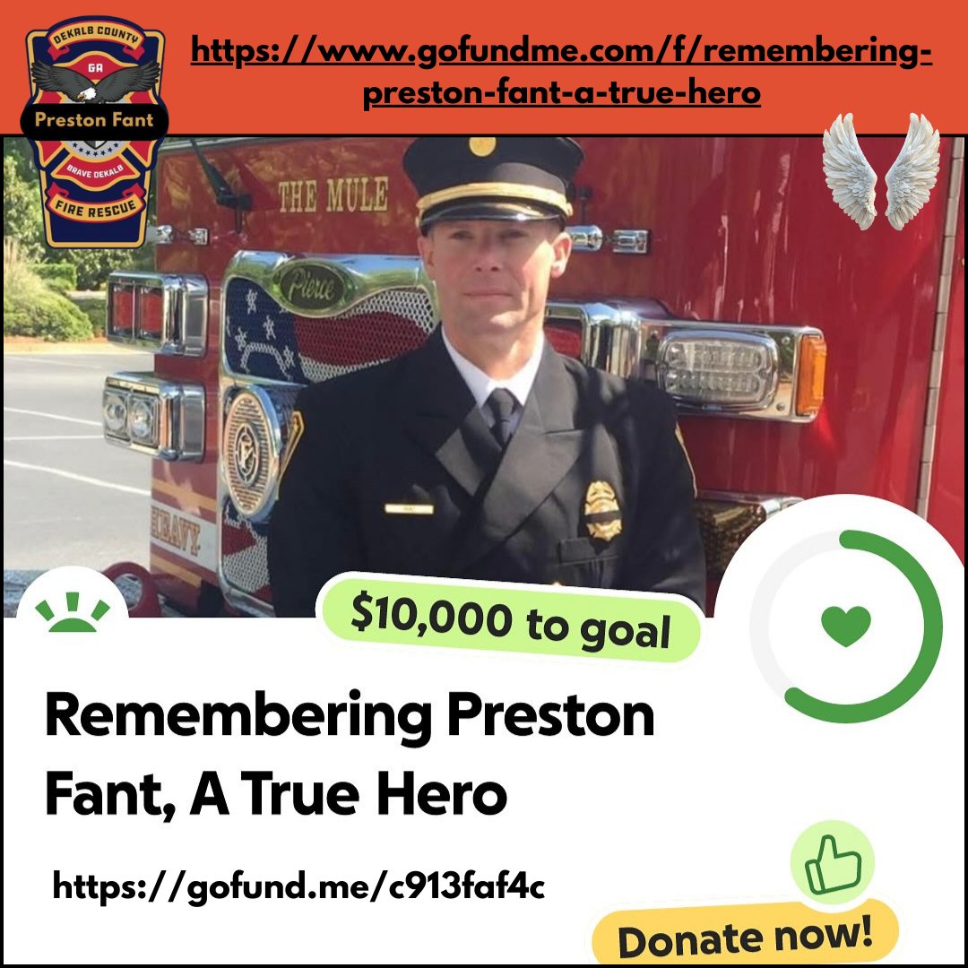 KIDSCARE2018's tweet photo. A true hero. Preston Fant dedicated his life to serving others &amp; leaves behind a grieving family. Let’s support them in this tough time. https://t.co/uevNZxgoMz  Mail Kindness Cards to P.O. Box 595, Marietta, GA 30061.  We'll deliver as 1 unit of Love to Dekalb Fire Department. https://t.co/Q9e0qrsReb