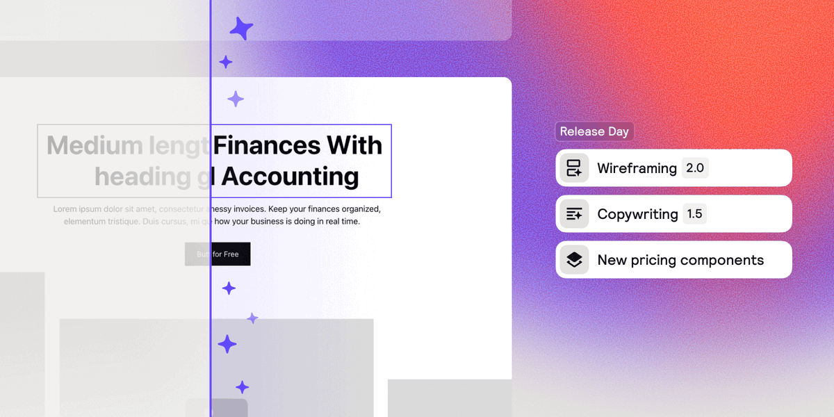 Happy September Release Day! ✏️✨

Here’s what’s new to Relume:
→ Wireframing 2.0
→ Copywriting 1.5
→ 30 New Pricing Components
→ Community Roadmap Update
→The Relume Design League Finals is here

Learn more 👇🧵