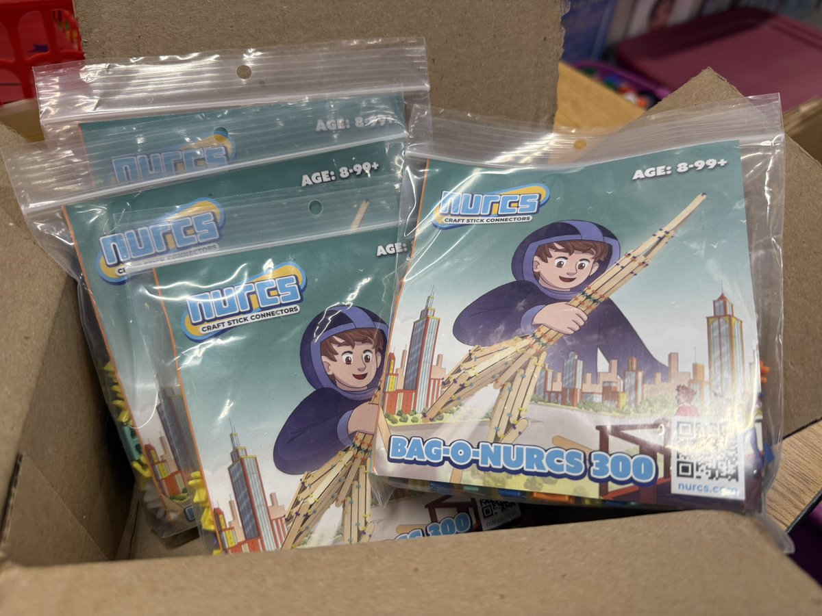 Just received donated packages of Nurcs from Mike, who’s been following my work with students! Huge thank you for supporting my elementary engineering class! I can’t wait to see what we build with <a href="/NurcsToy/">Mike from Nurcs Craft Stick Connectors</a>! #STEM