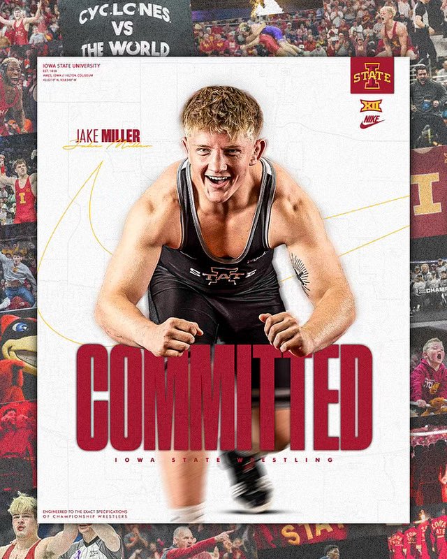🏆 IOWA STATE — home of legends Dan Gable &amp; Cael Sanderson, and one of the few programs with National Team Titles!

🔥 BIG-TIME COMMIT 🔥
Congrats to Broken Arrow Senior Jake Miller!

#NextLevel #TigerTradition #Cyclones #GoldBlooded