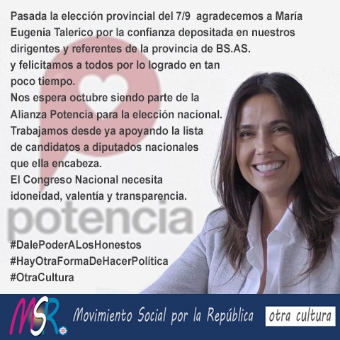 No te dejes engañar hay Opción y es #PotenciaBA <a href="/eugetale/">Maria Eugenia Talerico</a> 
Diputada Nacional 
#26OCT