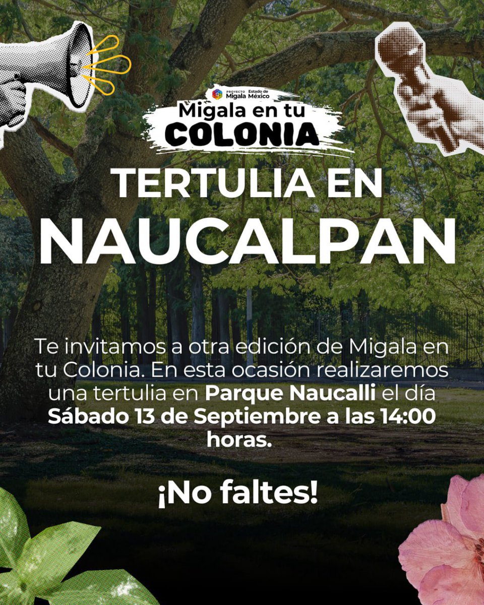 MigalaMexico's tweet photo. Te invitamos a otra edición de Migala en tu Colonia. En esta ocasión realizaremos una tertulia en Parque Naucalli el día Sábado 13 de Septiembre a las 14:00 horas. ¡No faltes! https://t.co/qkGiKkfwzj