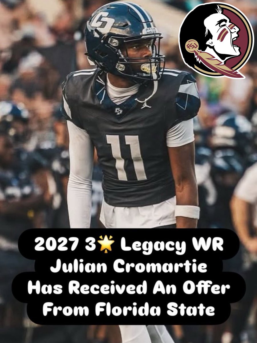 lets_go_nolez's tweet image. ICYMI: 2027 3🌟 Legacy WR @JulianCromartie Has Received An Offer From Florida State🔥🍢

The 6’3 185lbs The Woodlands, TX Native Has 10 D1 Offers And Is The Son Of Former Florida State CB Antonio Cromartie 👀
#GoNoles #Tribe27 #KeepCLIMBing