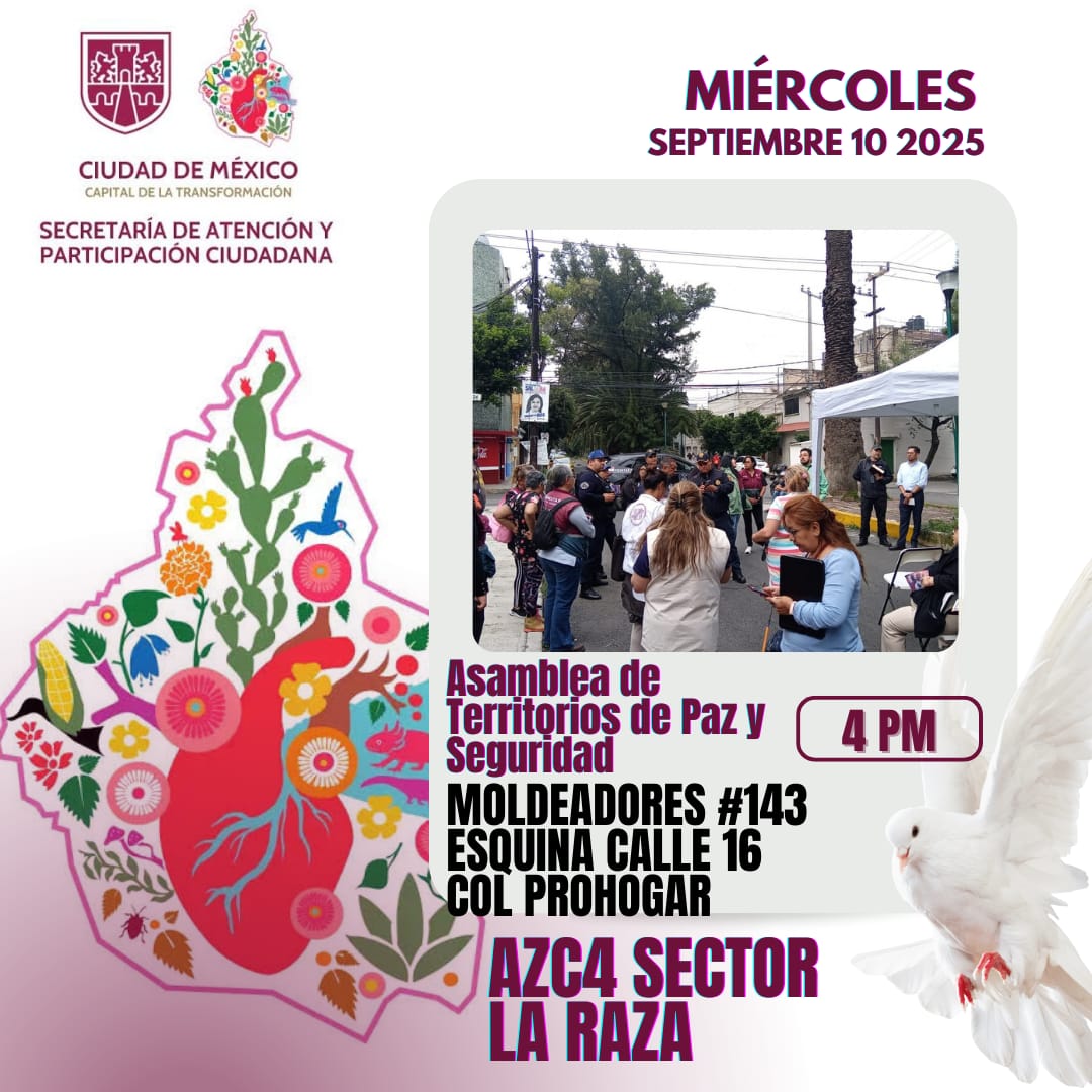 👥 ¡Construimos la seguridad con participación!

👮‍♂️ Mañana miércoles 10 de septiembre a las 16:00 horas, acompáñanos a nuestras Asambleas de Paz y Seguridad en:

📍Santa Barbara
📍San Mateo
📍Obrero Popular
📍ProHogar

✨ ¡Tu presencia hace la diferencia!