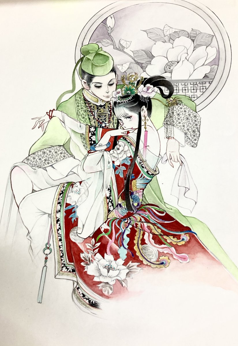 綺麗ですね～
こちらもまさこ先生の代表作の一つです

［まさこ先生ご本人より］

着物や小物を描くのが楽しいわ〜。
おしゃれへのワクワク感が楽しいのよね。

#わたなべまさこ
#少女漫画家
#金瓶梅
#1993年
#双葉社