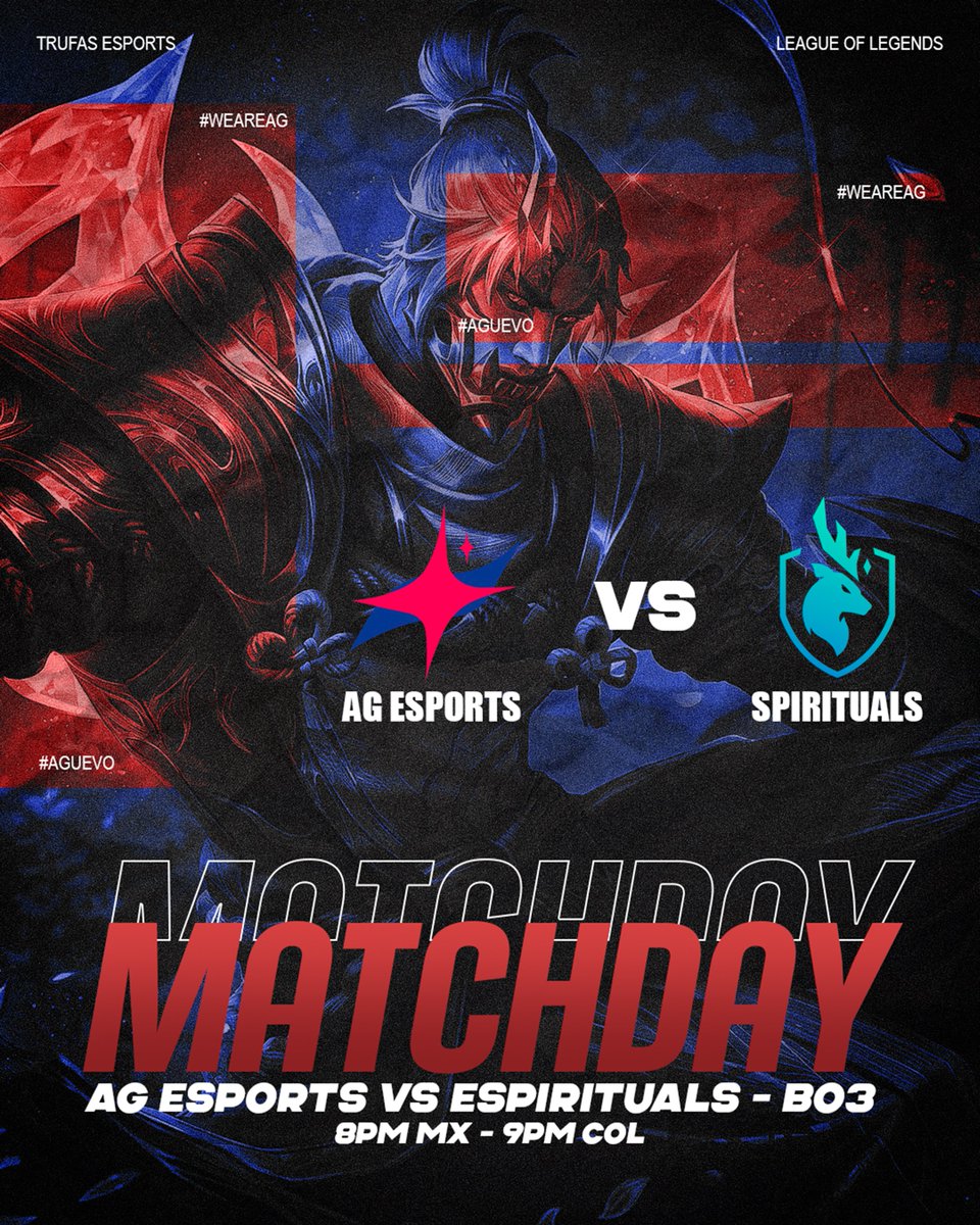 🚀 ¡Arranca la aventura! 🚀
AG Esports se lanza al torneo de 🏆 <a href="/SomosTrufas/">Somos Trufas</a>.
Serán 3️⃣ semanas llenas de risas, plays y hype.
🎮 Primer game: vs Spirituals
📅 Hoy | BO3
🇲🇽 8PM | 🇨🇴 9PM
👉 Toda la info para vernos en el comentario fijado!

#LeagueofLegends #AgEsports #GanenMierda