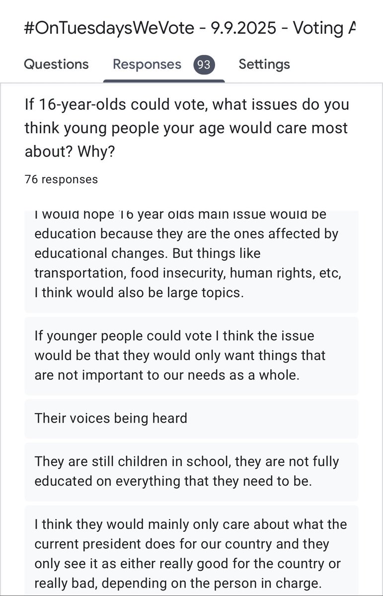 Christian Wrabley (@mr_wrabley) on Twitter photo It’s Tuesday! And #OnTuesdayWeVote! Should 16-yr-olds be allowed to vote? A perfect segue to discuss political vs. constitutional questions, and to use the “Constitution Explained” vids! <a href="/CivicEducation/">Center for Civic Ed.</a> <a href="/icivics/">iCivics</a> <a href="/ConstitutionCtr/">National Constitution Center</a> <a href="/OnTuesdayWeVote/">OnTuesdayWeVote</a> <a href="/MCMartirone/">Michael C. Martirone</a> <a href="/ShariConditt/">Shari Conditt, NBCT</a> #OTWV It’s Tuesday! And #OnTuesdayWeVote! Should 16-yr-olds be allowed to vote? A perfect segue to discuss political vs. constitutional questions, and to use the “Constitution Explained” vids! <a href="/CivicEducation/">Center for Civic Ed.</a> <a href="/icivics/">iCivics</a> <a href="/ConstitutionCtr/">National Constitution Center</a> <a href="/OnTuesdayWeVote/">OnTuesdayWeVote</a> <a href="/MCMartirone/">Michael C. Martirone</a> <a href="/ShariConditt/">Shari Conditt, NBCT</a> #OTWV