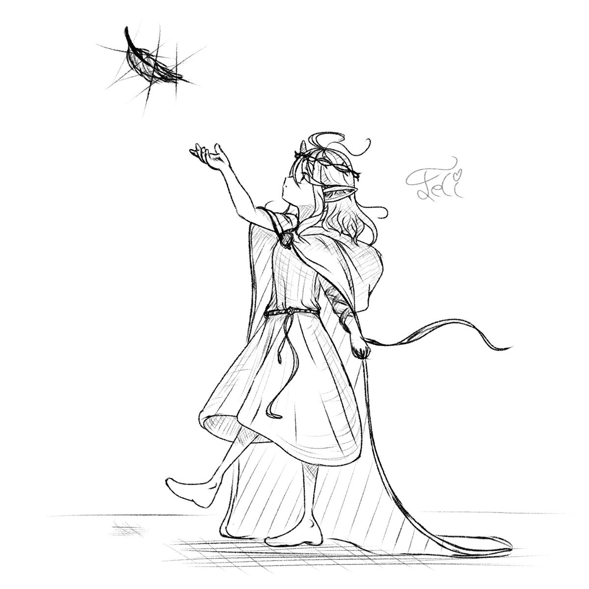 teli_drel's tweet photo. a quiet moment from long ago...
before the weight, before her blade...

a child reaching for something she doesn’t yet understand...
a feather, a presence, a future not yet named...

#OC #Namida #artjourney #イラスト #sketch #artmoots #WIP