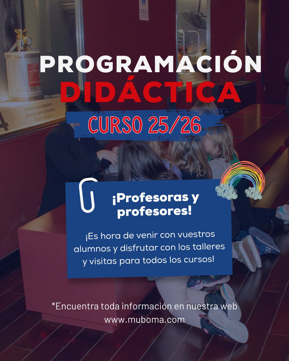 MUBOMA's tweet photo. ¡Atención profesores! 🚒
¡Es hora de venir con vuestros alumnos y disfrutar de nuestros talleres y visitas didácticas! 🧑‍🚒 En el MUBOMA tenemos programación especial para los cursos 2025 Y 2026, diseñada para aprender de forma divertida sobre la historia, el valor y la seguridad. https://t.co/uDURXxuV9W