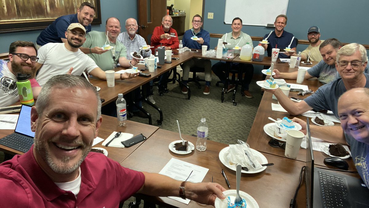 Business on the front, party at the back! Tonight’s deacons’ meeting came with cake on the agenda — because it is our church’s 99th anniversary! 

These are grest men with great families. Calvary is blessed with wonderful deacons who each serve in their own way.