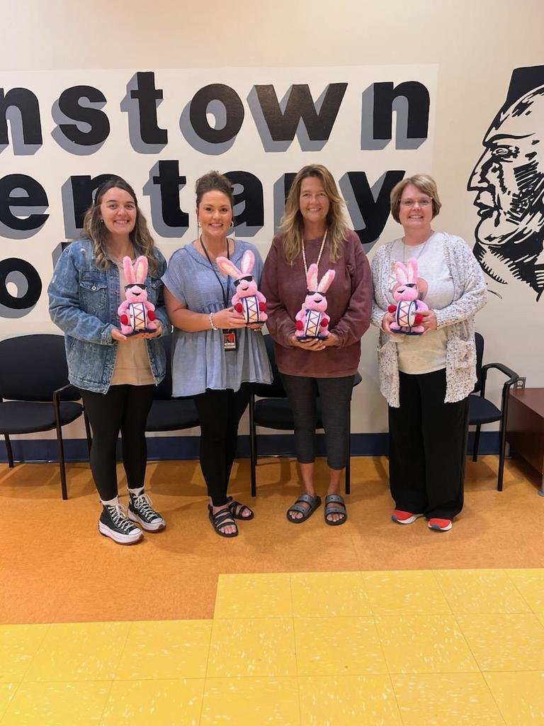 :

BES August Energizer Bunny Winners!
 
A huge congratulations to Mrs. Furlow, Mrs. Stevens, Mrs. Fee, and Mrs. Brown! Your hard work, energy, and dedication make a difference every day. Thank you for all that you do for our BES students and staff!