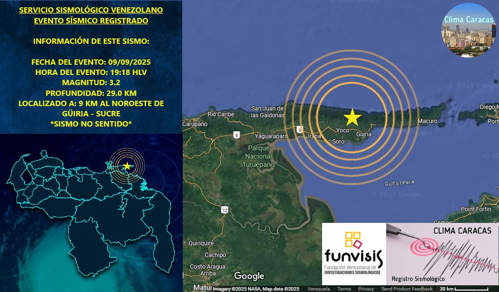 meteoccs's tweet photo. #09Sep | Clima Caracas informa: Evento sísmico registrado en el país por el #ServicioSismológicoVenezolano.
Evento No Sentido.
#Funvisis #SomosFunvisis #Meteoccs #Sismo #Temblor #Venezuela #RegistroSísmico https://t.co/dcqDJqhy5o