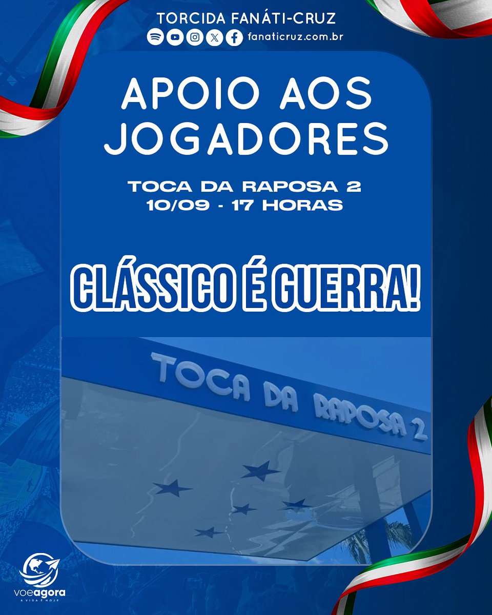 TFCFanatiCruz's tweet image. APOIO NA TOCA EM BUSCA DO HEPTA! 🏆

Se aproxima o jogo decisivo pela Copa do Brasil e mais uma vez faremos nossa parte! Amanhã, 10/09, toda a torcida cruzeirense está convocada a comparecer na Toca 2, a partir das 17 horas.