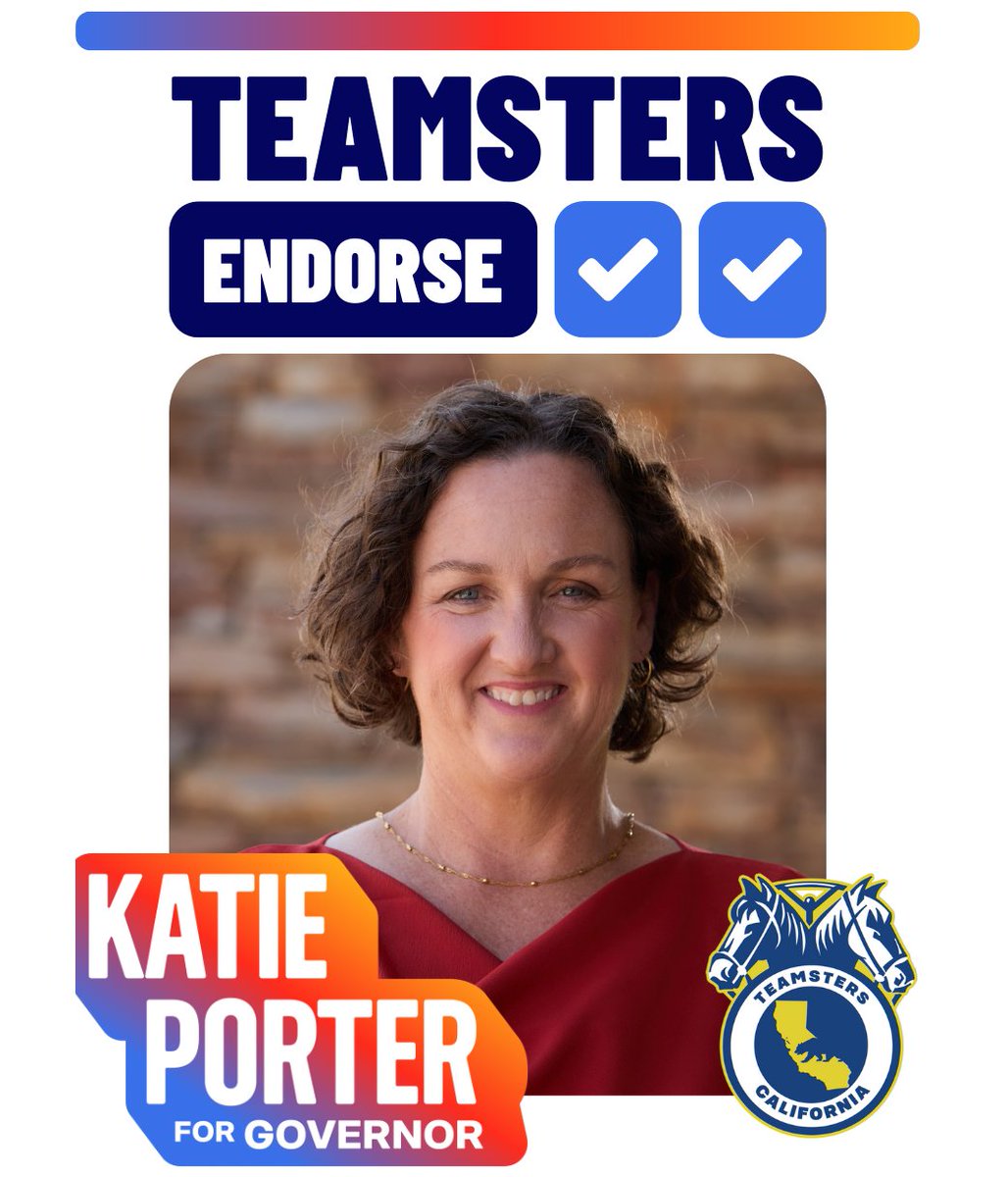 katieporterca's tweet image. I'm proud to have the hardworking @TeamstersCA in my corner, and I’m honored to have their support in this race. Together, we will fight for a state where every family, senior, and worker can afford to live and thrive.