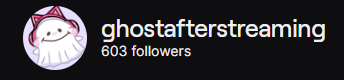 ghostafterTV's tweet image. WOWWOWOWOWOW! insnae to be at 600 i can't even put into words! THANK YOU GUYS! thanks to twitch.tv/catnipghost31, @CursedDuality_, twitch.tv/sun_limited and twitch.tv/commrio for the raids today!! we sent the good vibes over to @Zwyx__ 

AGAIN THANK YOU GUYS!!!!