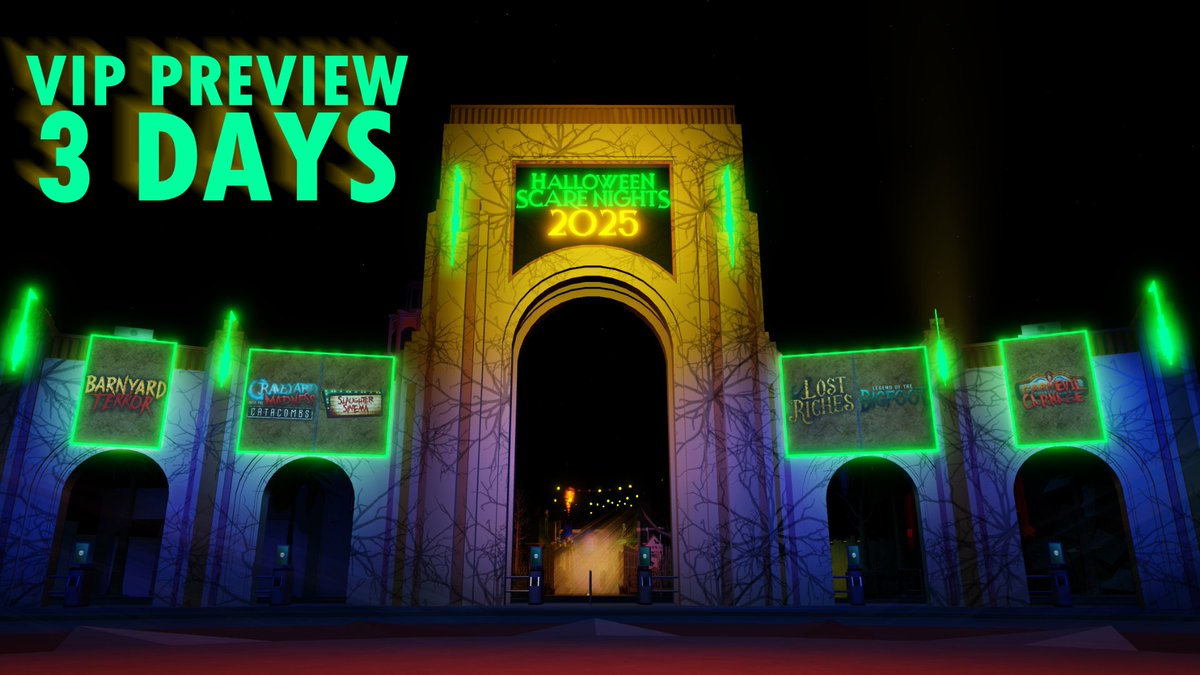 UniRobloxGame's tweet image. 🎃 3 DAYS LEFT until the VIP Preview of Halloween Scare Nights 2025 begins