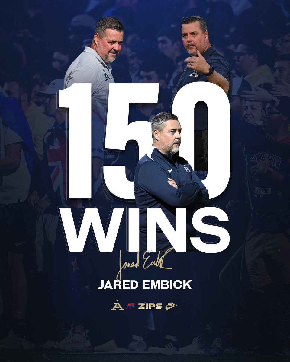 👏 Congrats to <a href="/ZipsMSoc/">Akron Zips M Soccer</a> <a href="/ZipsCoachEmbick/">Jared Embick</a> on earning his 150th career victory at Akron on the strength of a 4-0 win by No. 3 <a href="/ZipsMSoc/">Akron Zips M Soccer</a> over <a href="/WMUMensSoccer/">WMU Men's Soccer</a> 

#GoZips | #MakeTheClimb | <a href="/ZipsMSoc/">Akron Zips M Soccer</a> | <a href="/BIGEAST/">BIG EAST Conference</a> 🦘