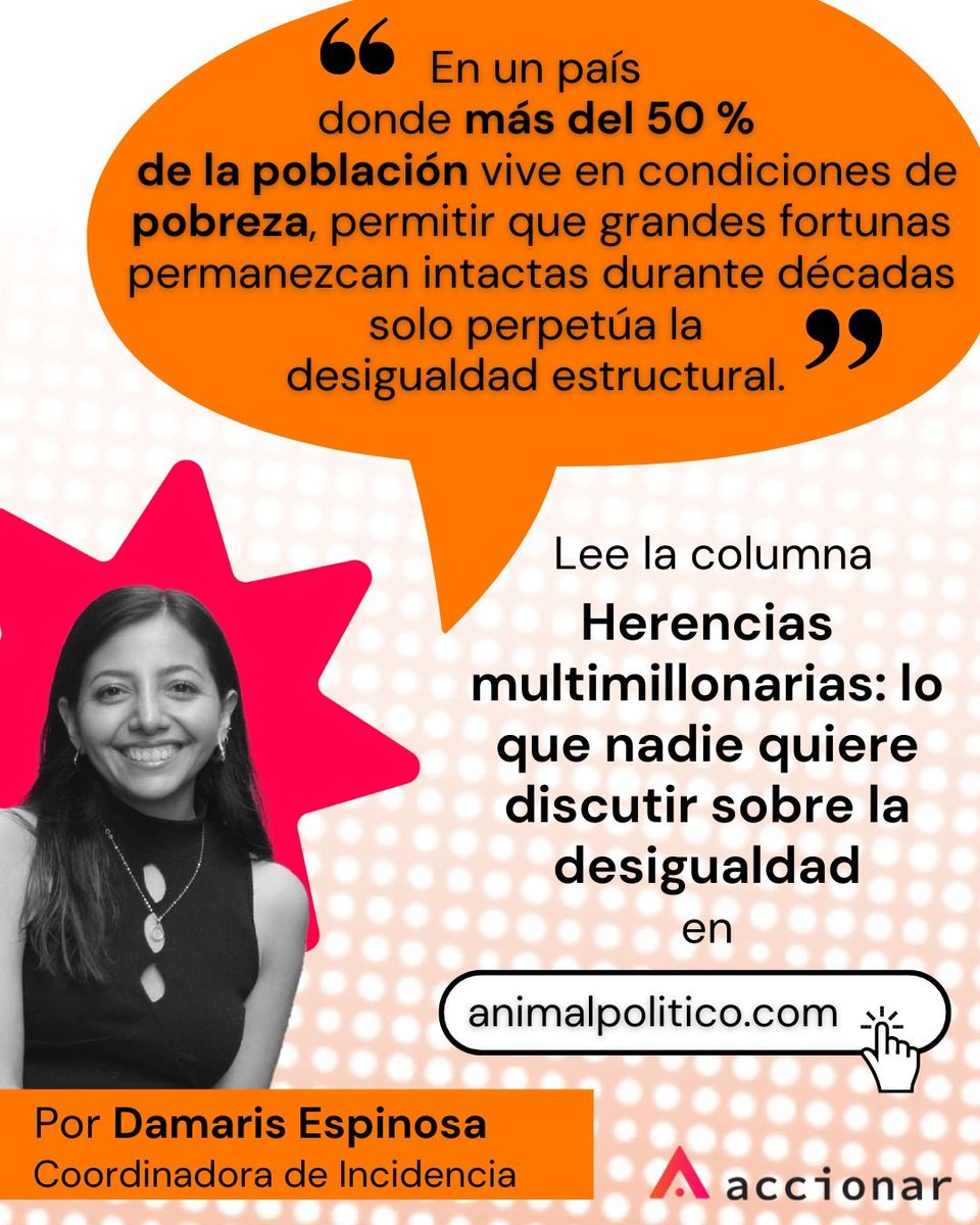 💰 A propósito del Paquete Económico, te invitamos a leer la columna que escribió nuestra Coordinadora de Incidencia, Damaris Espinosa, para <a href="/Pajaropolitico/">Animal Político</a>. 
❤️Comparte, comenta y acciona con nosotros.
animalpolitico.com/.../herencias-…... 

#QueLosMásRicosPaguen
#TaxTheRich
#PEF2026