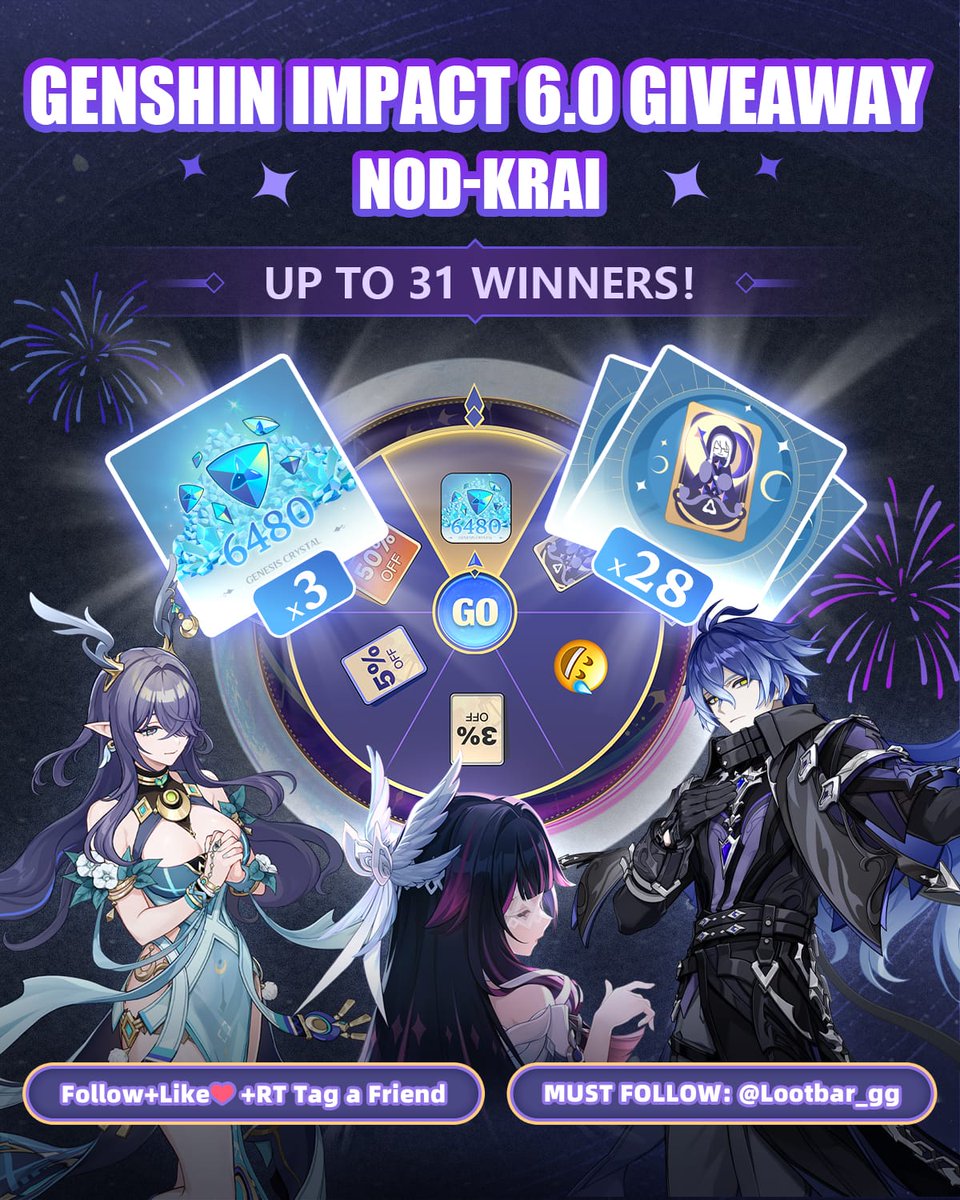LootBar.gg (@lootbar_gg) on Twitter photo 🚨【Genshin Impact 6.0 MASSIVE GIVEAWAY!】🚨
To celebrate the 5th anniversary in Teyvat, we're hosting a super generous giveaway! 🎡✨ HUGE prizes await!
🎯 HOW TO ENTER:
1. MUST FOLLOW <a href="/Lootbar_gg/">LootBar.gg</a>
2. Comment💬+Like❤️+RT🔄
3. TAG 1 friend you want to share the luck with!
🏆 🚨【Genshin Impact 6.0 MASSIVE GIVEAWAY!】🚨
To celebrate the 5th anniversary in Teyvat, we're hosting a super generous giveaway! 🎡✨ HUGE prizes await!
🎯 HOW TO ENTER:
1. MUST FOLLOW <a href="/Lootbar_gg/">LootBar.gg</a>
2. Comment💬+Like❤️+RT🔄
3. TAG 1 friend you want to share the luck with!
🏆