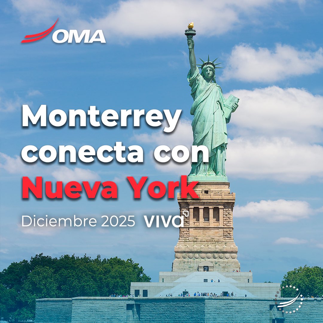 rduenas3's tweet image. ✈️ El Aeropuerto de Monterrey conectará con el @JFKairport en Nueva York, a través de @VivaAerobus, con operación estacional desde diciembre 2025 y permanente a partir de junio 2026. ⁦@AeropuertoDeMTY⁩

🔗 Conoce más aquí: bit.ly/4gpPRso
