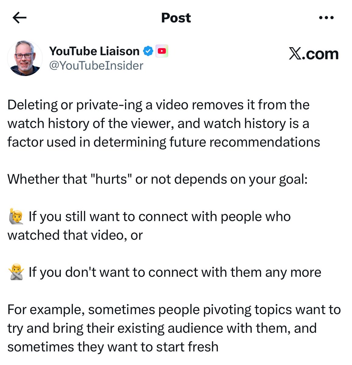 mws's tweet image. A YouTube Employee confirmed that Deleting/Privating your video also Deletes the tie YouTube has with your viewer

How it works:

When a Viewer watches your video

YouTube draws a connection between the Viewer and your Video

It helps YouTube suggest more of your videos to that…