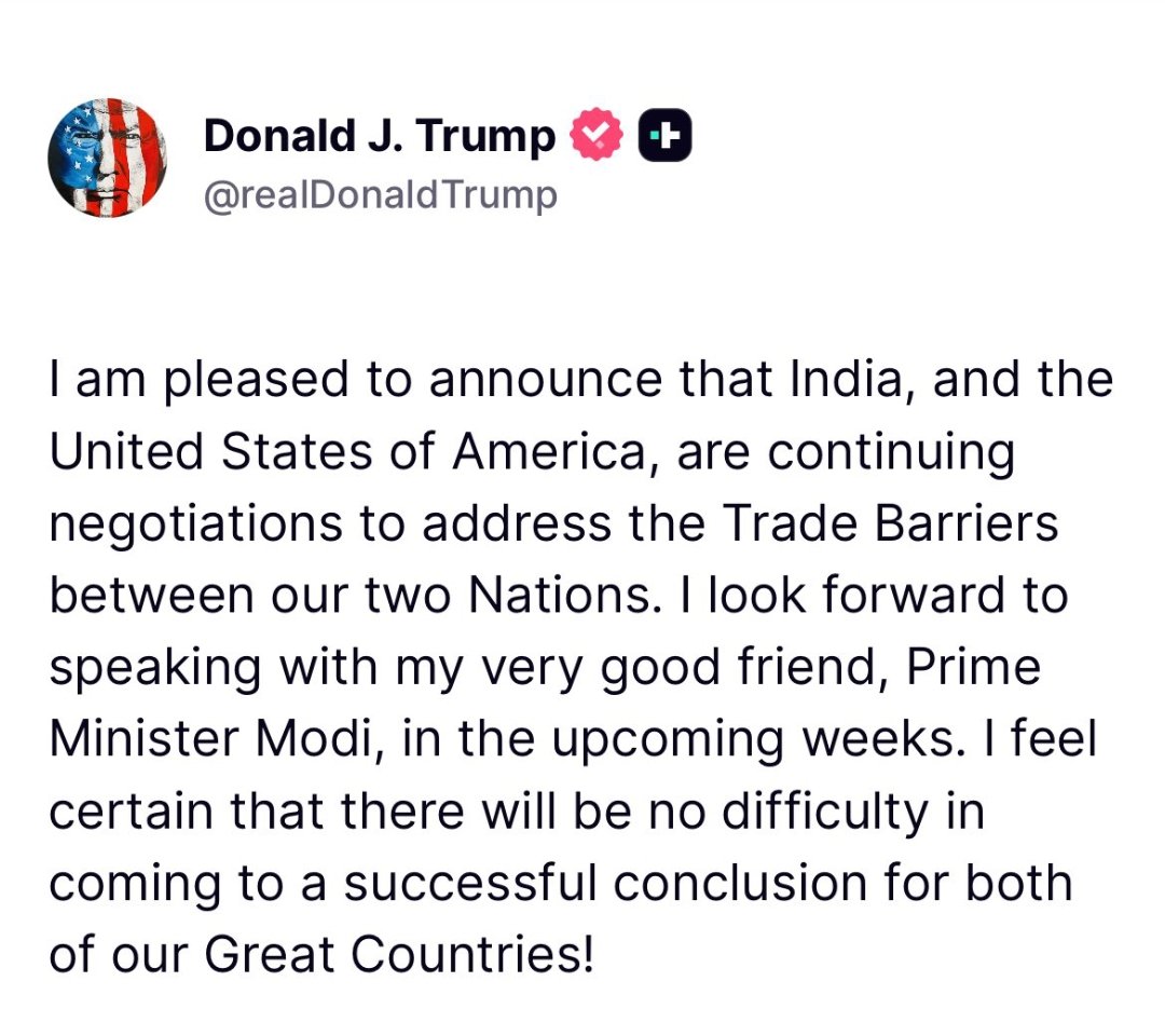 Ae Dil ruk ja, tham ja , ther ja😂😂😂😂

#DonaldTrump again talking positive about #TradesTalk with INDIA 

It would be interesting to see, whether deal 🤝 will take place this or again both countries fail this time too

#TARRIFWAR #POTUS