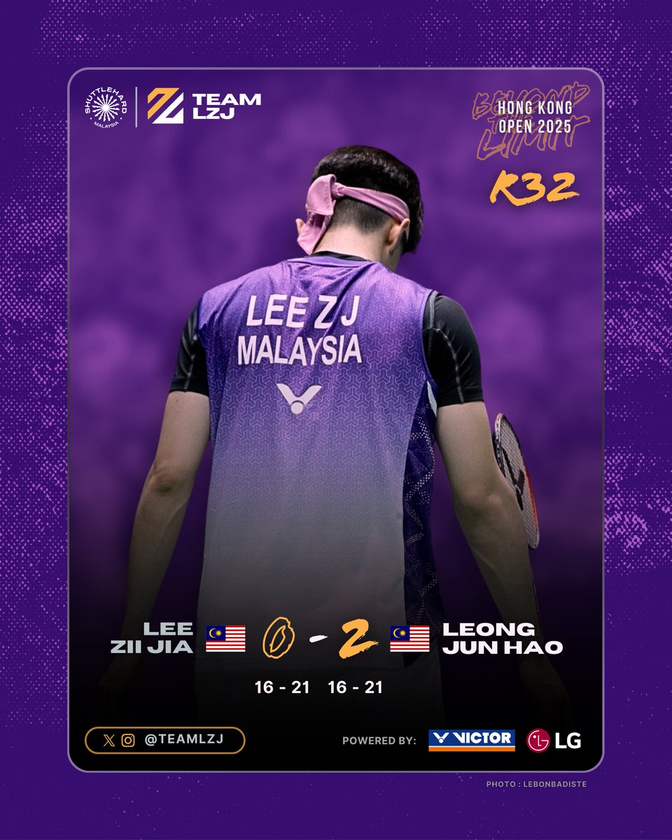 TeamLZJ's tweet photo. Thank You #HongKongOpen2025

On to the next one. 

Keep the 🇲🇾 flag flying Jun Hao 🤝

#DareToDream 
#OwnYourAttitude 
#BeyondTheLimit 
#ShuttleHard

📸 lebonbadiste https://t.co/yJksygvOgo