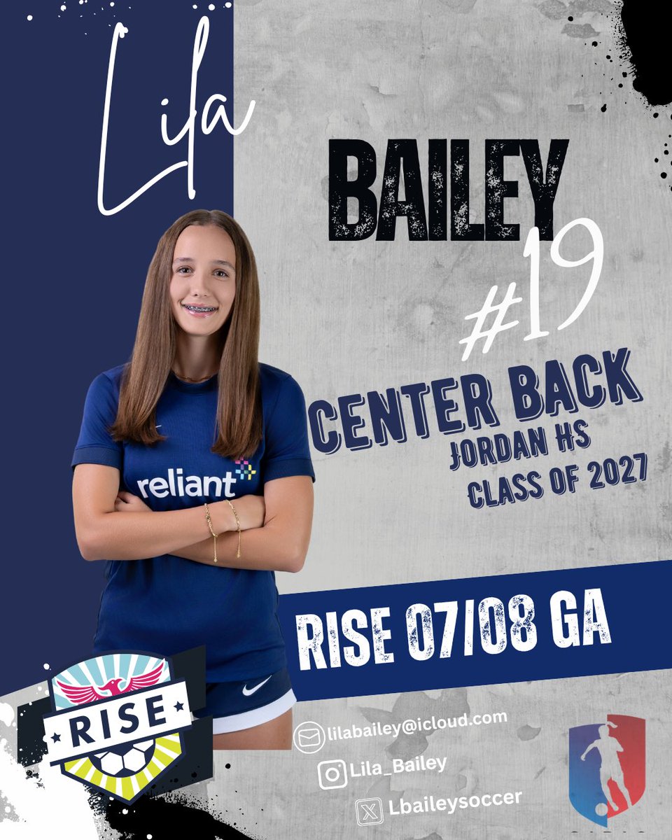 ✨✨ Meet The Team ✨✨

Name: Lila Bailey
Number: 19
Position: Center Back
Class: 2027
X: <a href="/Lbaileysoccer/">Lila Bailey</a> 

<a href="/coachkevincross/">Kevin Cross</a> <a href="/RISEGirlsAcdmy/">RISE Girls Academy</a> <a href="/RiseSoccerClub/">RISE Soccer Club</a> @imyouthsoccer <a href="/ImYouthSoccer/">ECNL/GA/Recruiting/College Soccer</a> <a href="/CollegeSoccerID/">College Soccer ID</a> <a href="/PrepSoccer/">Prep Soccer ⚽️</a>