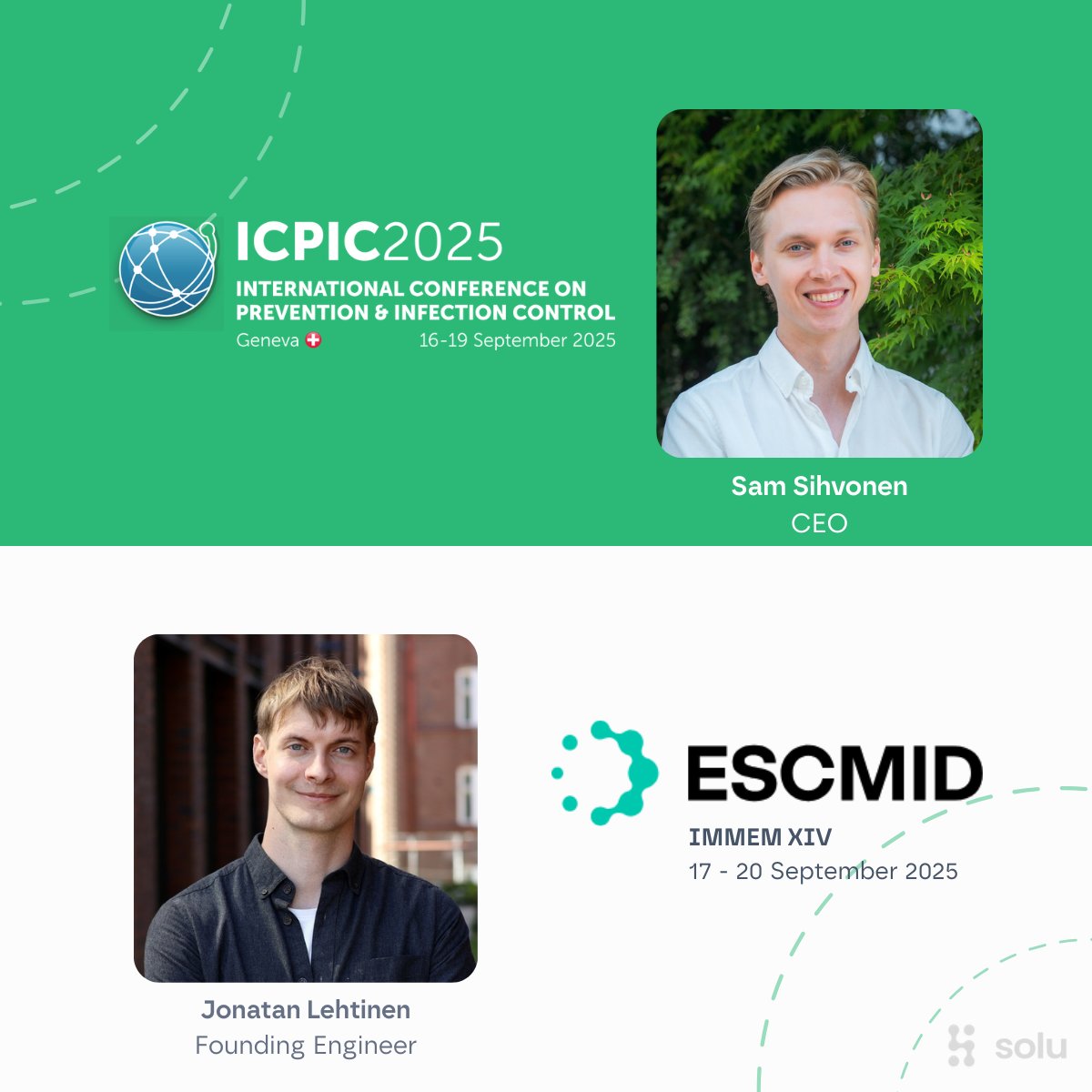 solu_bio's tweet photo. What a busy week ahead of us next week! ✈️ 

Solu is live at not just one, but two conferences! You can spot Sam at ICPIC 2025 in Switzerland and Jonatan at IMMEM XIV in Portugal.

If you’re attending, don’t miss the chance to say hi 👋 - Sam and Jonatan would love to meet you! https://t.co/CWCWiSDNIV