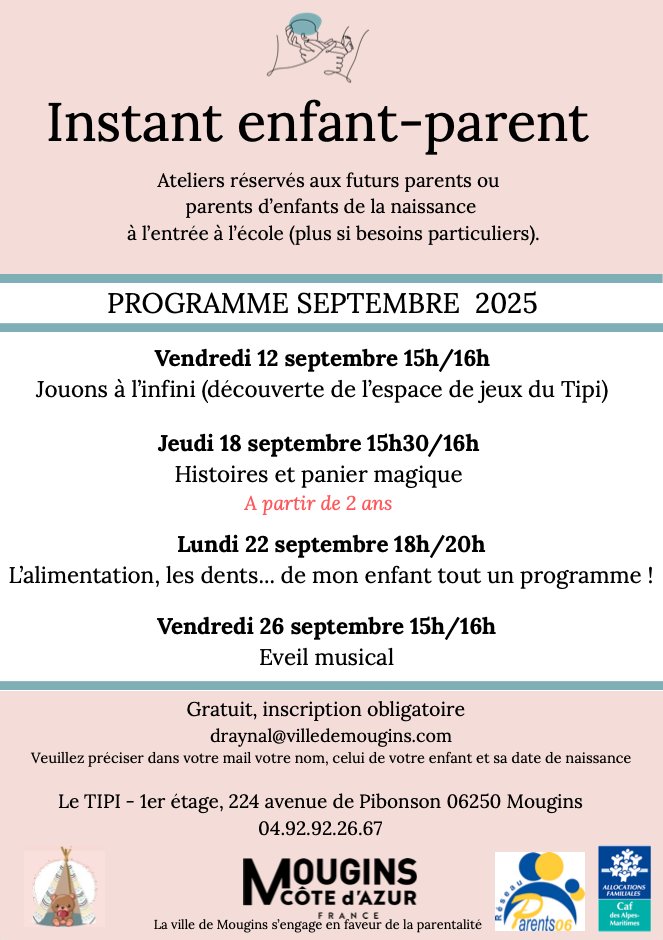 villedemougins's tweet photo. [MOUGINS PARENTALITÉ]
Prochain atelier Instant enfant-parent à #Mougins ce jeudi 18 septembre de 15h30 à 16h : "Histoires et panier magique" (à partir de 2 ans).

▶️ Gratuit sur inscription.
Toutes les infos ⬇⬇⬇ https://t.co/Pi6xymsnNa