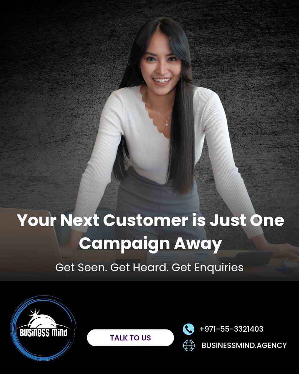 BusinessMindUAE's tweet photo. Your next customer is Just One Campaign Away 🚀
Get seen. Get heard. Get enquiries.

Let’s make your brand stand out where it matters most!

📞 Call / WhatsApp: +971-55-3321403
🌐 Visit: https://t.co/HWFvlW8Cda

#DubaiBusiness #UAEMarketing #DubaiMarketing #BusinessGrowthDubai https://t.co/f9br3DlbhM
