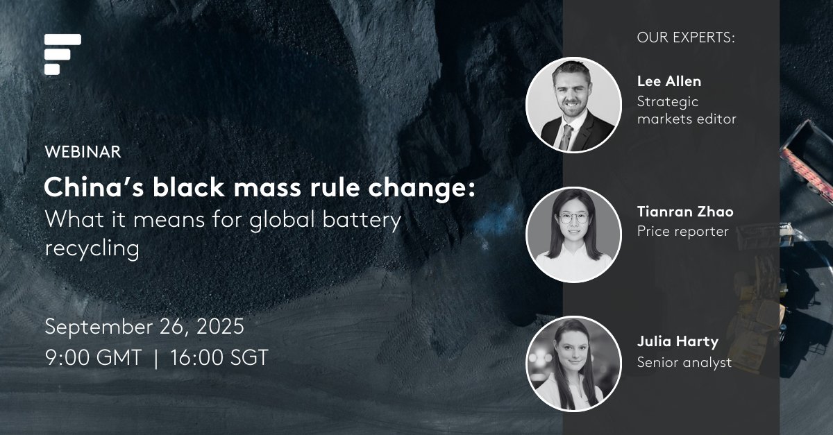 FastmarketsMM's tweet image. 🌐 China opens the door to black mass imports. Are you prepared for the impact on global trade flows, pricing and strategic sourcing? 
Join our webinar to learn more: fmrkts.com/46cYNfJ

#Fastmarkets #BatteryMaterials #BatteryRecycling