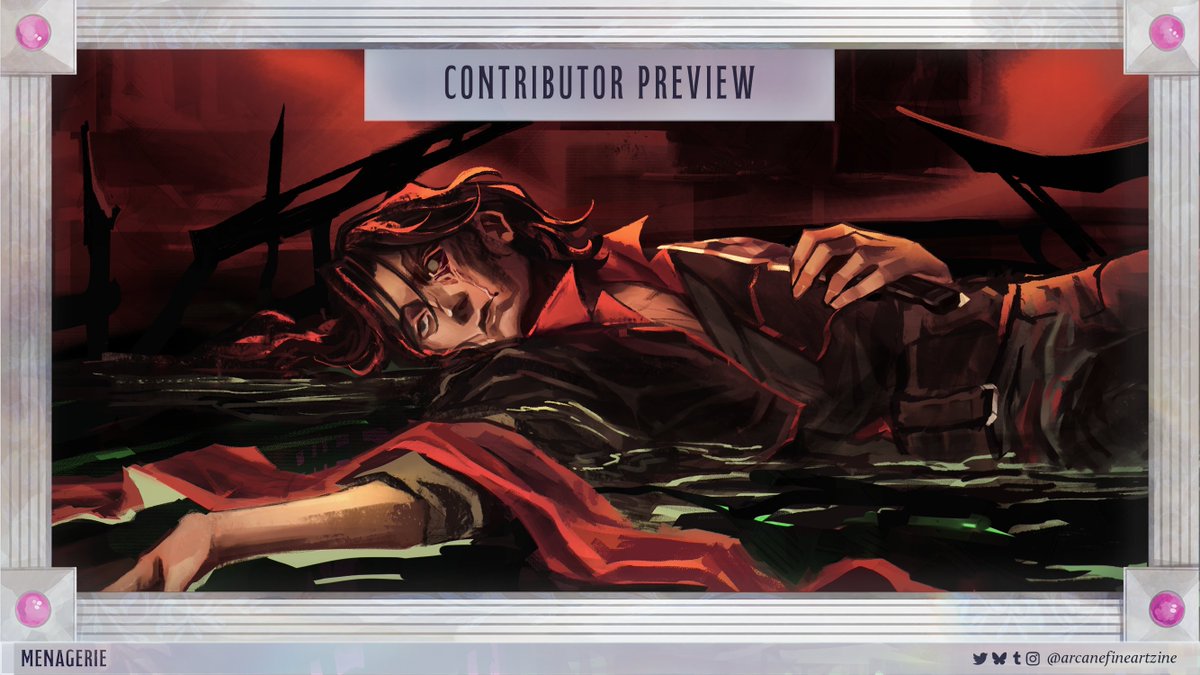 Sneak peek of my piece for <a href="/arcanefineart/">Menagerie: an Arcane Fine Art zine</a> !! available now until Oct 5th 🫡🫡🫡