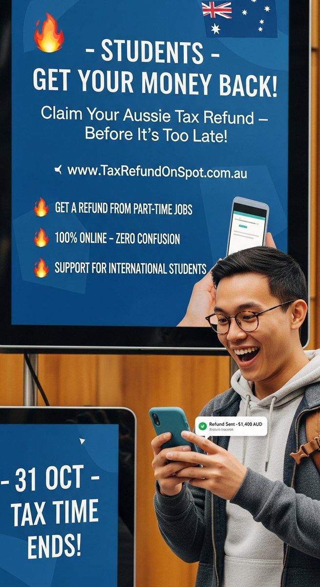 TaxRefundOnSpot's tweet image. STUDENTS GRT YOUR MONEY BACK! CLAIM YOUR AUSSIE TAX REFUND
#aussierefund #TaxReturnExperts2025 #RefundProcessing #Taxmania #FYPシ #WaitForIt #BitcoinEarnings