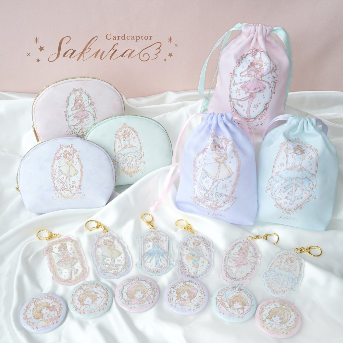 qlia_stationery's tweet image. ✨🌸カードキャプターさくらからパステルカラーがかわいいアイテムが登場🌸✨

さくらが着ているコスチュームに合わせたデザインと淡いカラーが大人かわいい🎀

【商品ラインナップ】
・アクリルチャーム(全6種)
・ティッシュポーチ(全3種)
・巾着(全3種)
・シークレット缶バッジ(全6種)…