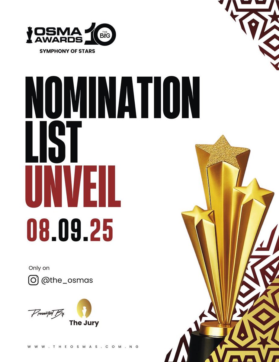 OSMA 2025 NOMINATIONS
 
The list is solely handled by The Jury (Statutory body entitled to handle the nominations every year), as none of the event organizers (Mars Promotions) had a hand in it.

A thread 

#10theosmas