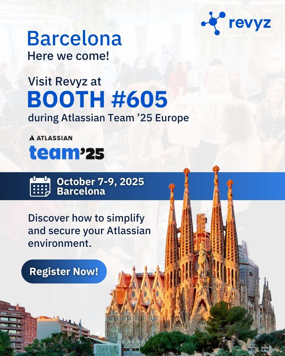 🌍 Barcelona, we’re coming!

Revyz @ Atlassian Team ’25 EU | Booth 605 | Oct 7–9

🔐 Backups &amp; restores
⚙️ Drift tracking
🚀 Sandbox → Prod
☁️ BYO storage
🎟events.atlassian.com/teameurope/reg…
#AtlassianTeam25 #Barcelona2025