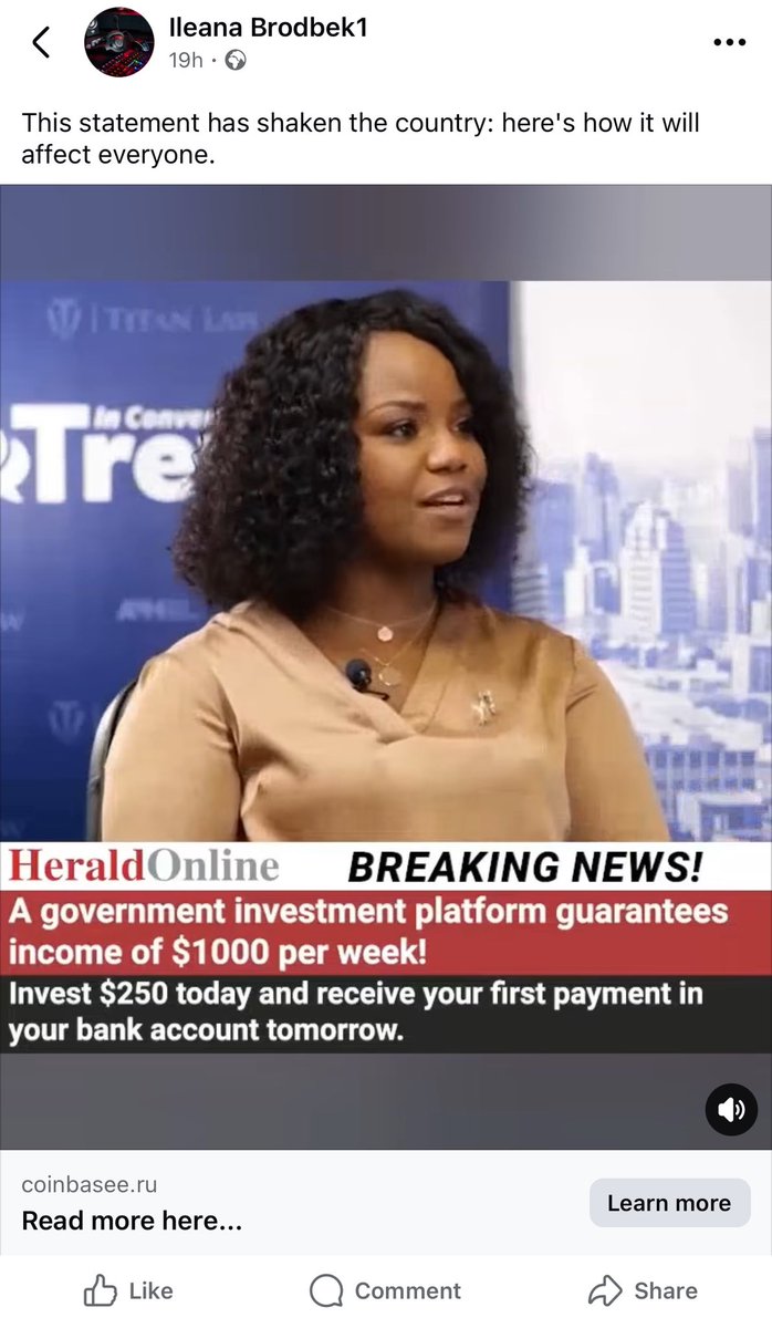 🔸Good day <a href="/Meta/">Meta</a>, 

I have sent numerous reports about an investment scam being run in my name using multiple fake accounts on <a href="/facebook/">Facebook</a>. 

The perpetrators use a deepfake video of my voice and mimics an interview I had with <a href="/ConvoWithTrevor/">In Conversation with Trevor</a> and share it through facebook