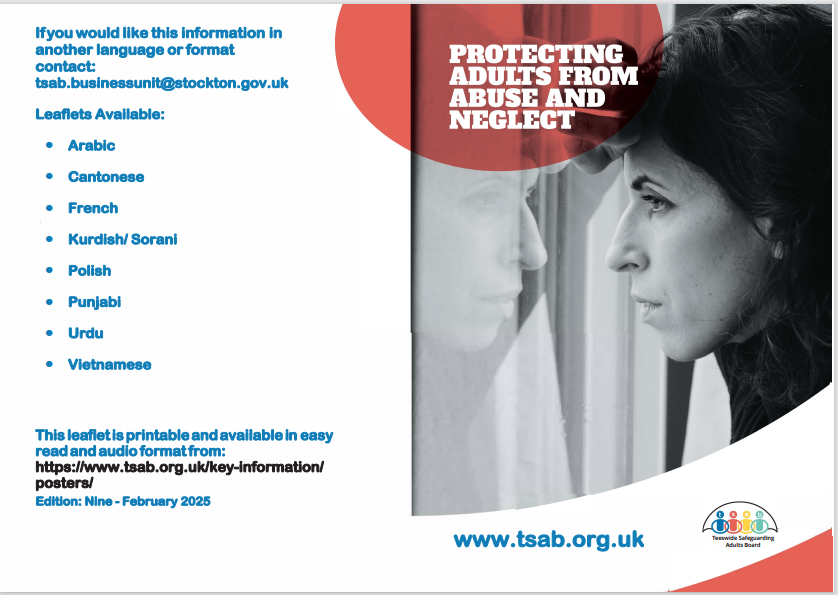 Did you know our Safeguarding Adults leaflet is available in 8 other languages?

All of our leaflets and posters can be viewed here: tsab.org.uk/key-informatio…

For guidance on how to report abuse visit: tsab.org.uk/report-abuse/

#TSAB #spotlightonsafeguarding #backtobasics