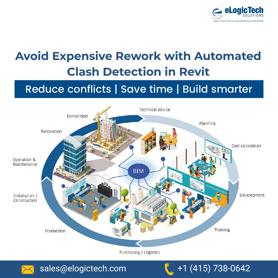eLogicTechCAD's tweet image. Stop Paying for Mistakes. Start Detecting Them Early.
Automated Clash Detection in Revit prevents costly rework and delays.
👉 Get your free BIM assessment today.
#BIMServices #constructionmanagemen #DigitalConstruction #architecturaldesign #MEPEngineering #StructuralEngineering