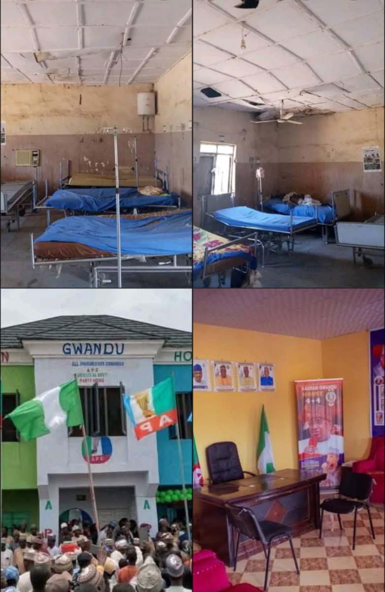 Mallam jabir (@mallam_jabeer) on Twitter photo While almost every general hospital in Kebbi state is in a very poor condition, the governor of Kebbi state <a href="/NasiridrisKG/">Dr. Nasir Idris</a> just commissioned a newly constructed APC secretariat in Augie where their hospital is in a very poor condition .
What do we call this?
Cluelessness, While almost every general hospital in Kebbi state is in a very poor condition, the governor of Kebbi state <a href="/NasiridrisKG/">Dr. Nasir Idris</a> just commissioned a newly constructed APC secretariat in Augie where their hospital is in a very poor condition .
What do we call this?
Cluelessness,
