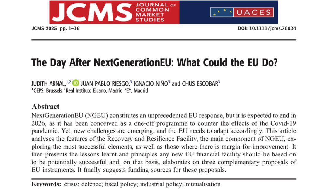 Judith Arnal (@judith_arnal) on Twitter photo 🔔 𝗡𝗲𝘄 𝗽𝗲𝗲𝗿-𝗿𝗲𝘃𝗶𝗲𝘄𝗲𝗱 𝗮𝗿𝘁𝗶𝗰𝗹𝗲
Pleased to share my latest publication in the Journal of Common Market Studies, co-authored with <a href="/JUANRIESGO/">Juan Pablo Riesgo</a>, Ignacio Niño and Chus Escobar.
A 🧵with the main ideas 🔔 𝗡𝗲𝘄 𝗽𝗲𝗲𝗿-𝗿𝗲𝘃𝗶𝗲𝘄𝗲𝗱 𝗮𝗿𝘁𝗶𝗰𝗹𝗲
Pleased to share my latest publication in the Journal of Common Market Studies, co-authored with <a href="/JUANRIESGO/">Juan Pablo Riesgo</a>, Ignacio Niño and Chus Escobar.
A 🧵with the main ideas