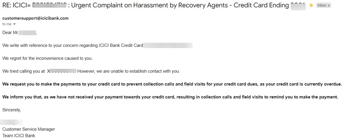ManofShiva's tweet photo. @ICICIBank_Care Dear Team,
Thanks for concern. I already wrote to you to highlight this instead the response was "bold" reminder for the payment clearly ignoring harassment part I wrote.

Apologies for going public but I've no energy left to bear it more.

PS: Sending you unblurred details in dm https://t.co/om3aXYShaw