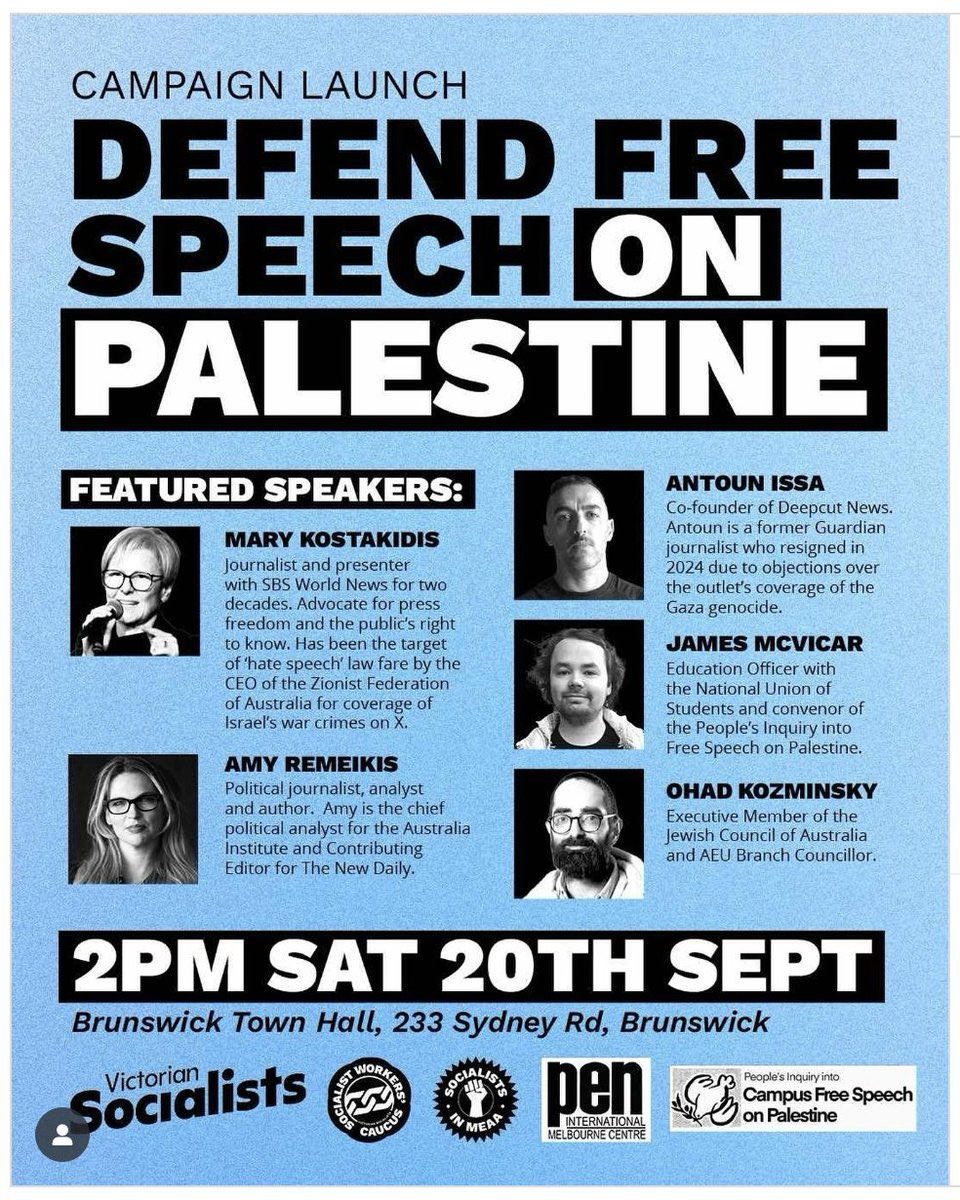 MaryKostakidis's tweet image. If you’re in Melbourne and concerned about attempts to silence speech join us on 20 Sept.
