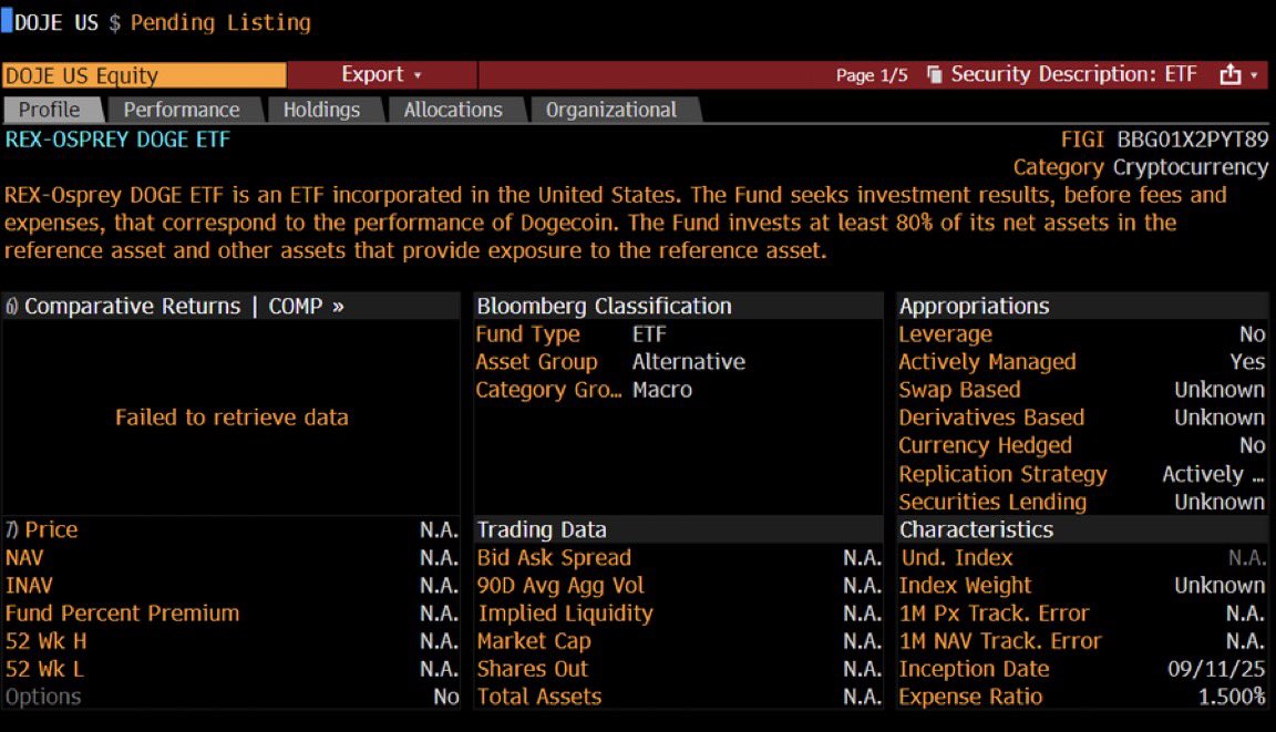 🚨🔥 MEMECOIN HISTORY LOADING...

Bloomberg’s Eric Balchunas just dropped a BOMB: A Dogecoin DOGE ETF (ticker DOJE) is expected to LAUNCH THIS THURSDAY. 

Yes, you read that right. The coin that started as a meme is about to get its own Wall Street-grade ETF. This isn’t just a