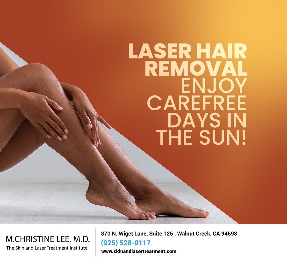 TheSkinandLaser's tweet photo. Enjoy carefree days as you soak up the warm sunshine before the seasons change. Book a consultation for laser hair removal for hair-free skin. #laserhairremoval #smoothskin #walnutcreek #CA #skinandlasertreatment https://t.co/vxkwgCXWeF