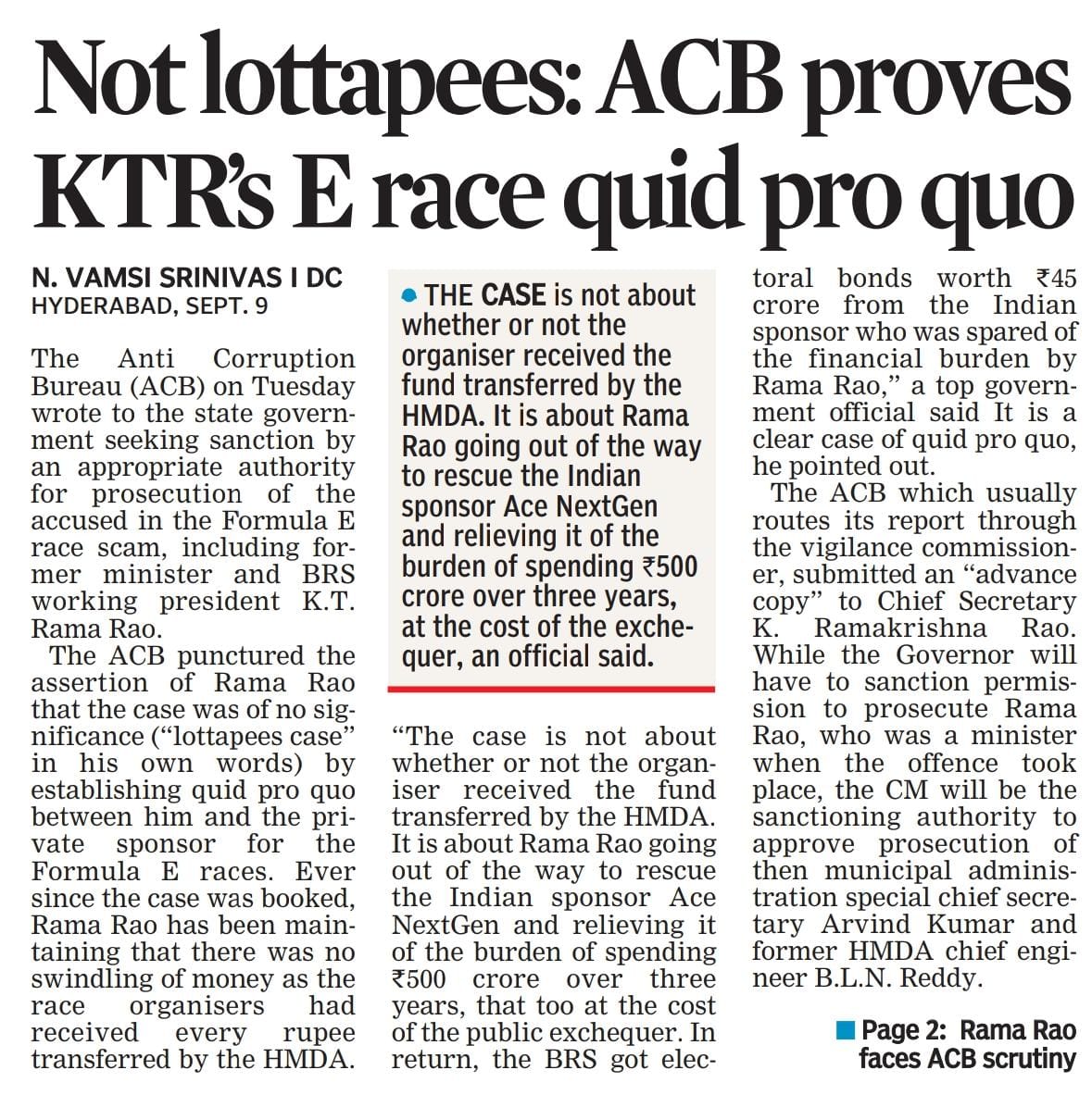 revanthannanews's tweet photo. 💥ACB nails the “Lottapees” lie!
🔺Proof of quid pro quo in #FormulaERace scam
🔺 @KTRBRS spared sponsor ₹500cr burden at exchequer’s cost
🔺BRS pocketed ₹45cr in electoral bonds
#Telangana #Scam https://t.co/qLCPvqDWvs