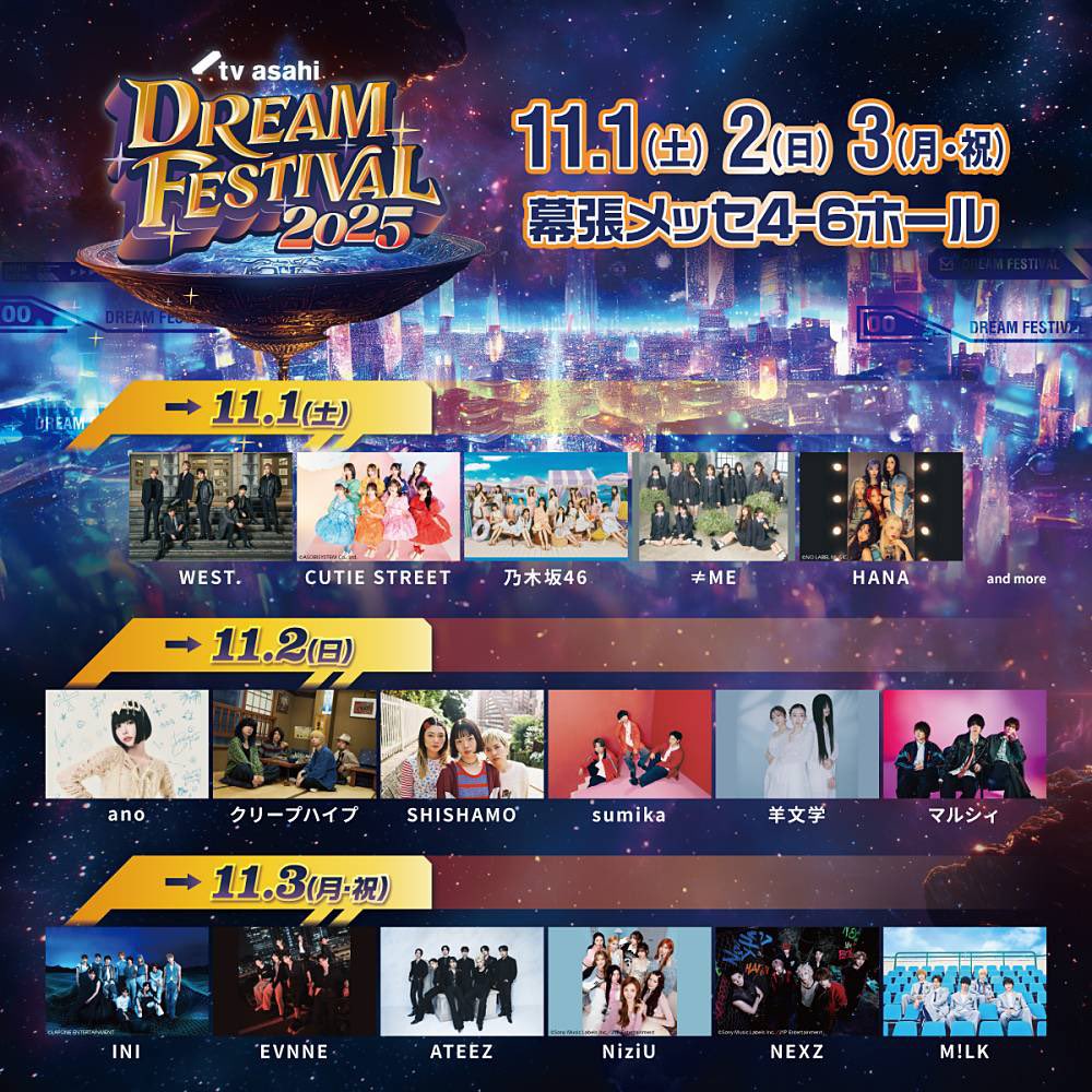 「#テレ朝ドリフェス」
第２弾出演アーティスト11組を発表

⬇️記事はこちら
musicvoice.jp/news/298461/

#INI #EVNNE #WESTꓸ #ATEEZ #CUTIESTREET #NiziU #NEXZ #乃木坂46 #ノイミー #HANA #MiLK