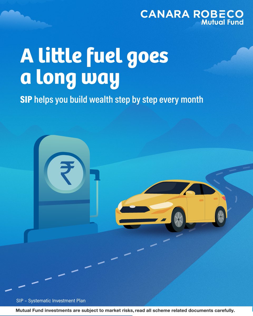 CanaraRobeco's tweet photo. Just like regular fuel keeps you moving. SIP helps you build wealth steadily over long term.
Know more: https://t.co/JBMD5EtDKG
#smarTomorrows #SystematicPlans https://t.co/u8FP1lrvaE